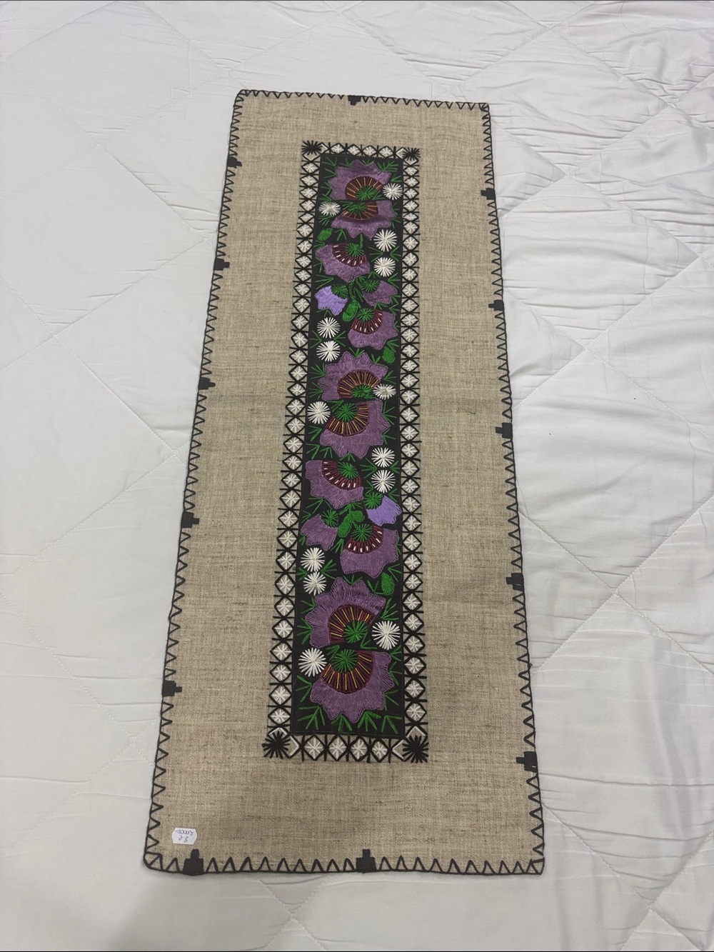Handcrafted Purple Floral Embroidered Table Runner